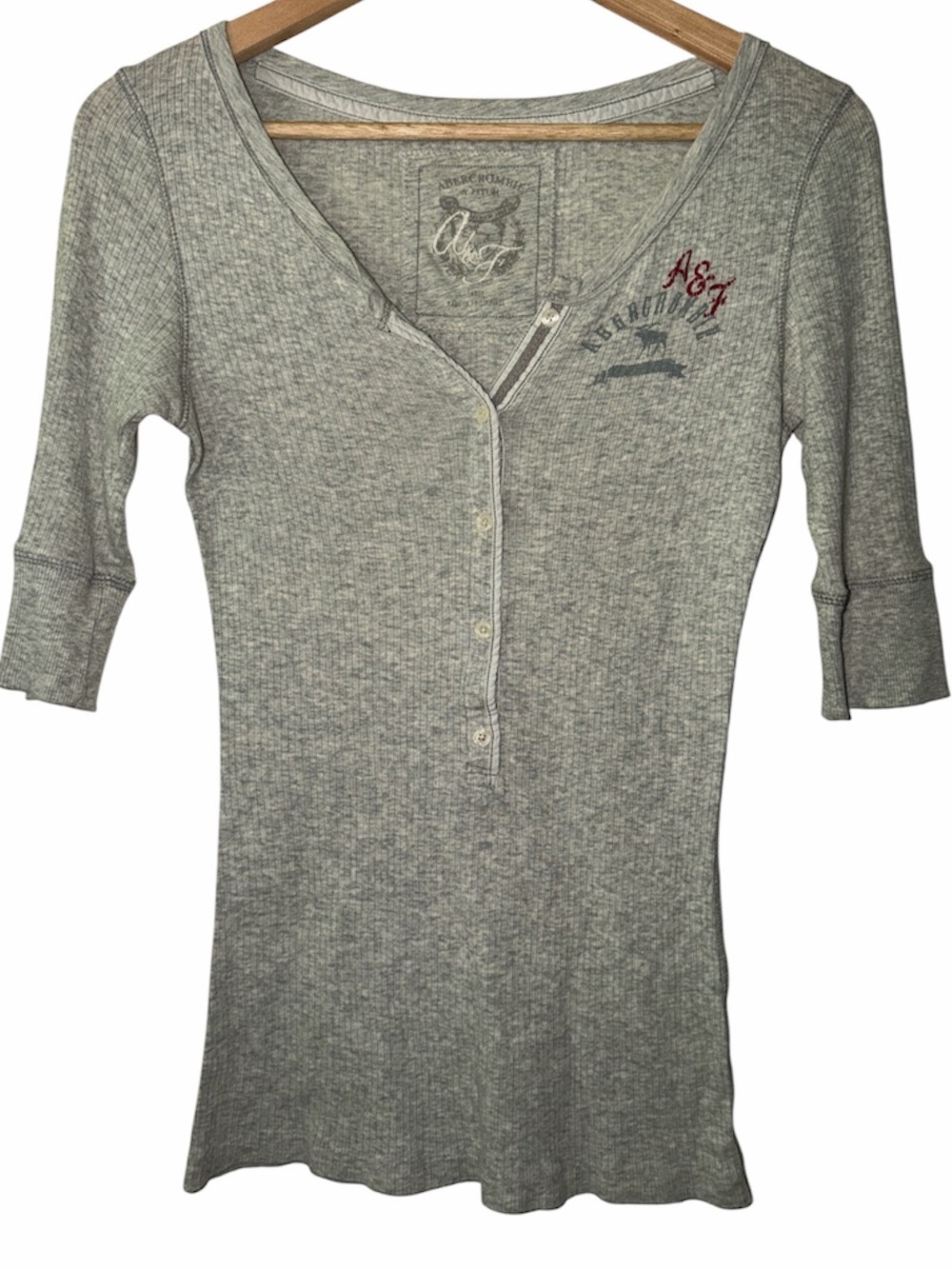 Y2K Abercrombie & Fitch Vintage Ribbed Henley 3/4 Sleeves Women’s Large Gray